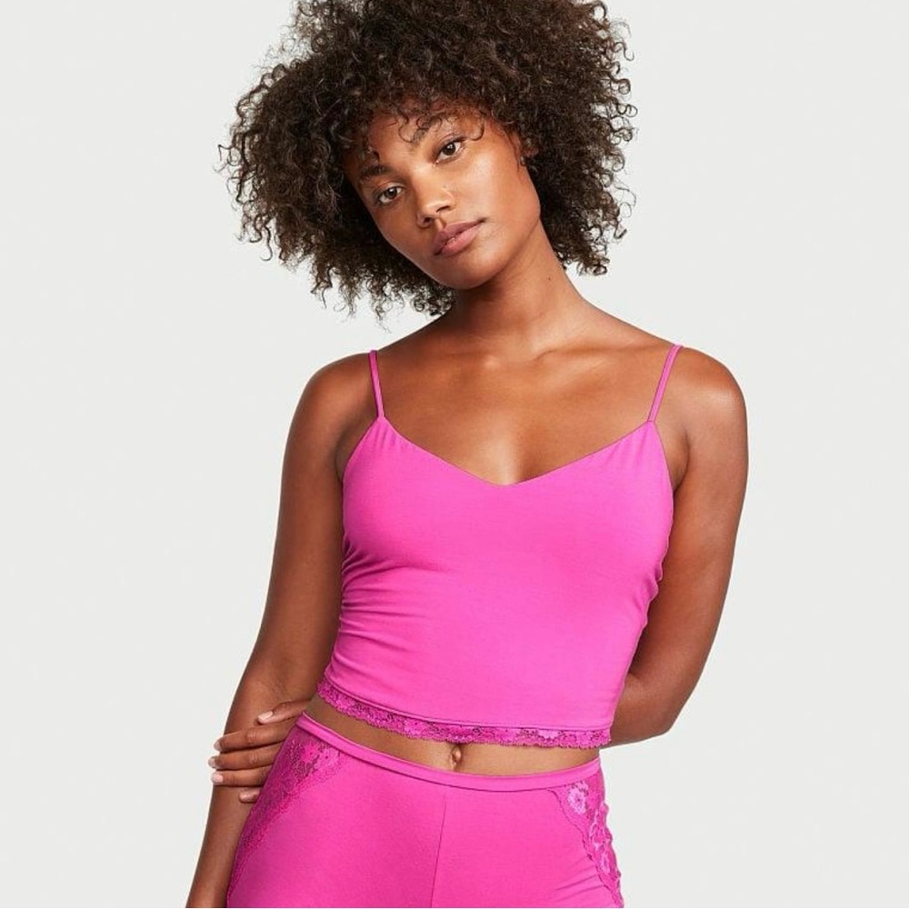 Victoria's Secret Fuchsia Modal Lace Back Cropped Cami Top, Size L